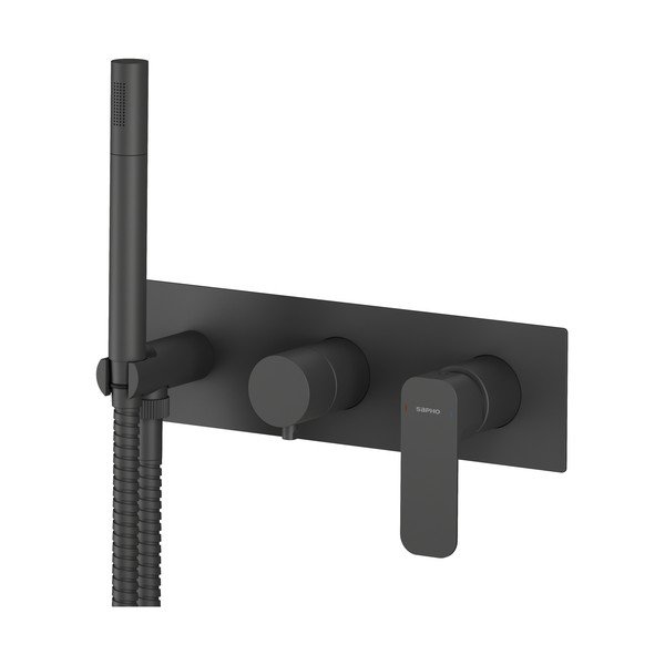 Mat črna vgrajena armatura za tuš (3 izhodi) Spy – Sapho-image-2