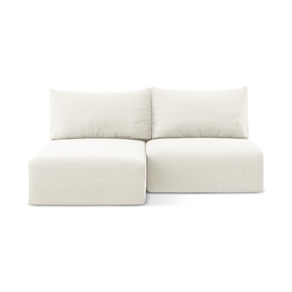 Kremno bela žametna raztegljiva/s prostorom za shranjevanje kotna sedežna garnitura (levi kot/z ležalnikom) Kalena – Makamii