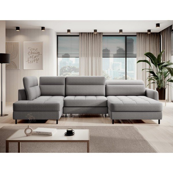 Svetlo siva žametna raztegljiva/s prostorom za shranjevanje kotna sedežna garnitura (levi kot/v obliki črke "U") Berrto – ELTAP-image-1