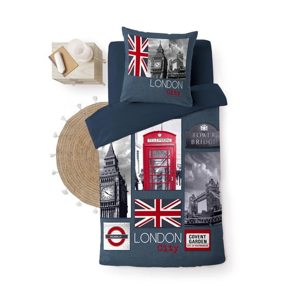 Temno modra enojna bombažna posteljnina 140x200 cm City London – douceur d'intérieur