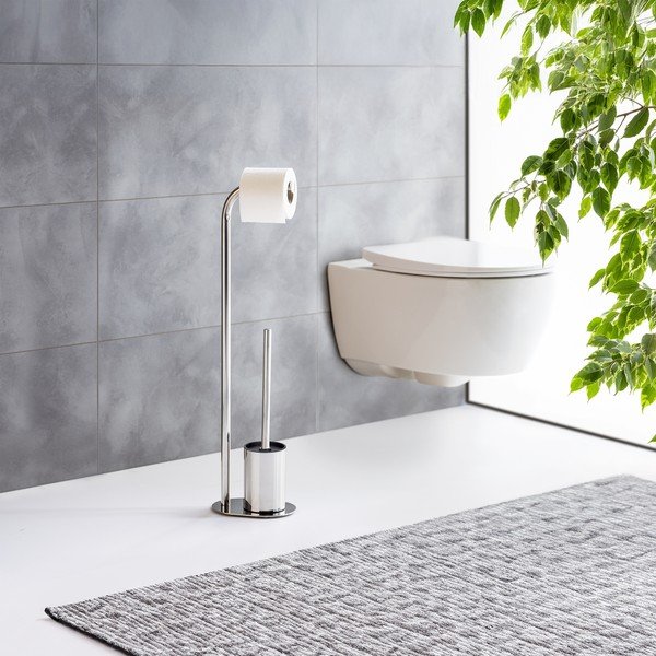 Stojalo za WC papir z WC ščetko iz nerjavečega jekla v sijajno srebrni barvi Levante – Wenko-image-1