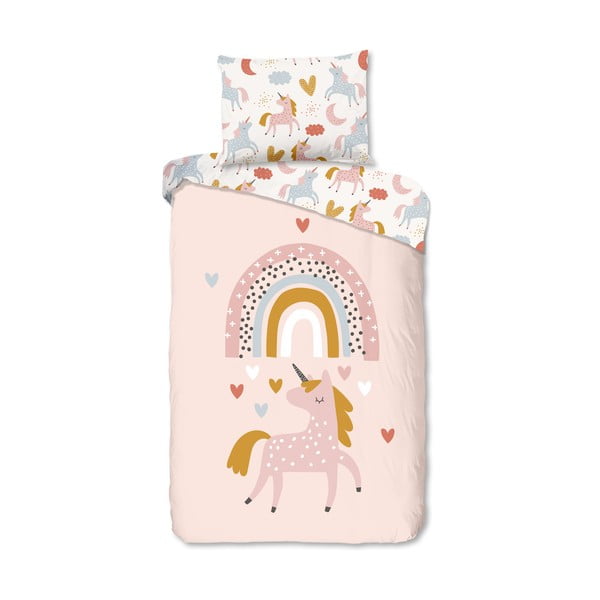 Rožnata enojna bombažna otroška posteljnina 140x200 cm Unilove – Good Morning