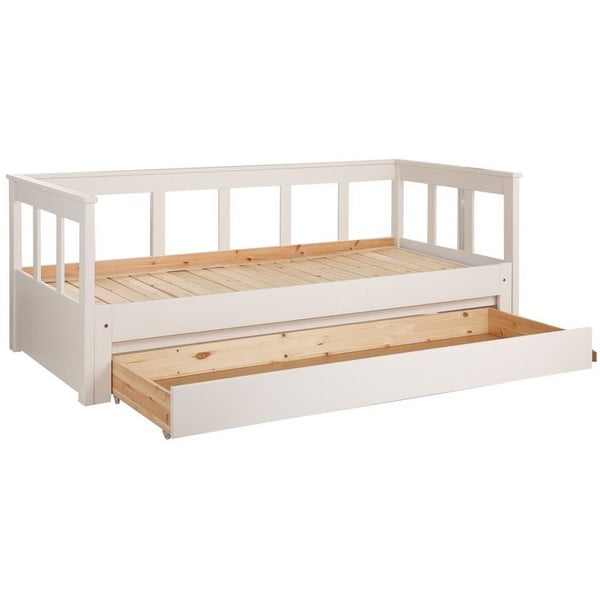Bela otroška postelja iz masivnega bora z dodatnim ležiščem in prostorom za shranjevanje 90x200 cm PINO – Vipack