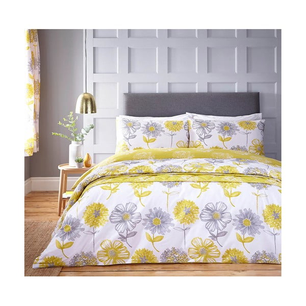 Rumeno-belo posteljno pregrinjalo s cvetličnim motivom Catherine Lansfield, 220 x 230 cm