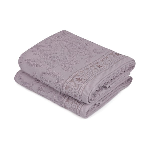 Komplet 2 vijoličastih bombažnih brisač za roke Catherine, 50 x 90 cm