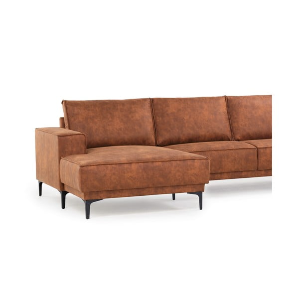 Kotna sedežna garnitura iz imitacije usnja v konjak rjavi barvi (levi kot) Copenhagen – Scandic-image-4