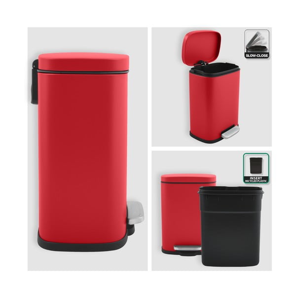 Rdeč jeklen koš za smeti s pedalom 5 l Akira – Spirella-image-3