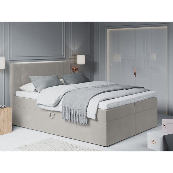 Bež žametna zakonska postelja Mazzini Beds Afra, 200 x 200 cm-image-1