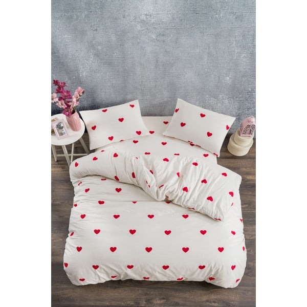 Kremno bela posteljnina za zakonsko posteljo/podaljšana iz renforce bombaža z rjuho/4-delna 200x220 cm Mini Hearts – Mila Home