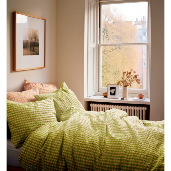 Zelena/rožnata enojna posteljnina iz krepa 140x200 cm Bæk&Bølge – JUNA-image-1