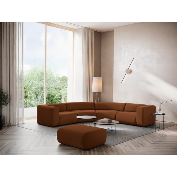 Oranžna/rjava žametna kotna sedežna garnitura Ekahi – Makamii-image-1