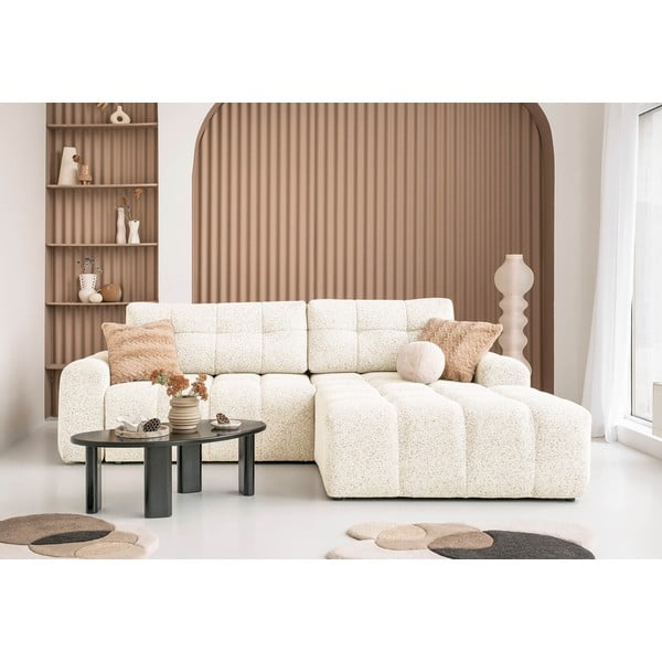 Kremno bela raztegljiva kotna sedežna garnitura s prostorom za shranjevanje (desni kot) Lulu – Miuform-image-1