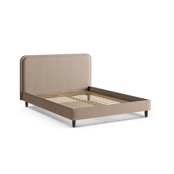 Sivo-bež oblazinjena zakonska postelja z letvenim dnom 200x200 cm Aveline – Micadoni -image-2