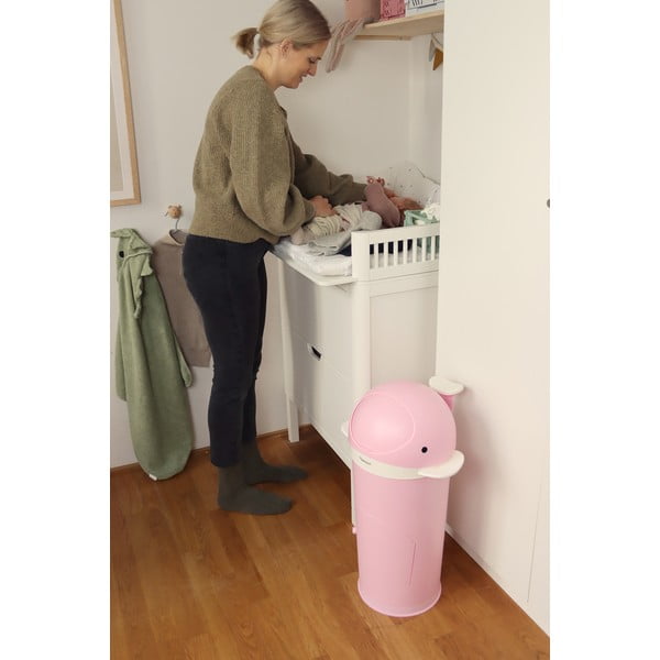 Rožnat plastičen koš za plenice 25 l Whale – Kindsgut-image-3