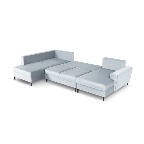 Svetlo modra žametna raztegljiva kotna sedežna garnitura s prostorom za shranjevanje (levi kot/v obliki črke "U") Kyoto – Cosmopolitan Design-image-2