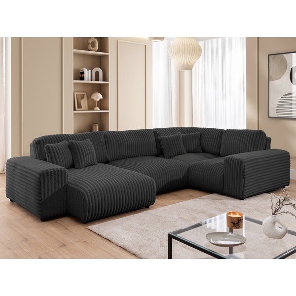 Temno siva kotna sedežna garnitura iz rebrastega žameta (desni kot/v obliki črke "U") Justin – Ropez-image-4