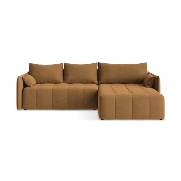 Raztegljiva/s prostorom za shranjevanje kotna sedežna garnitura v barvi terakote (desni kot/z ležalnikom) Moku – Makamii