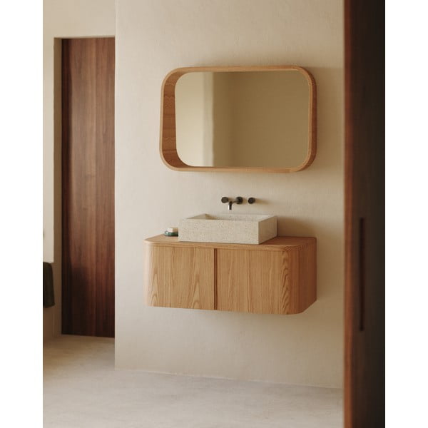 Stenska omarica za pod umivalnik v jesenovem dekorju v naravni barvi 90x35 cm Salaya – Kave Home-image-1