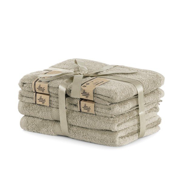 Komplet 2 bež kopalnih brisač in 4 brisač DecoKing Bamby Beige-image-1
