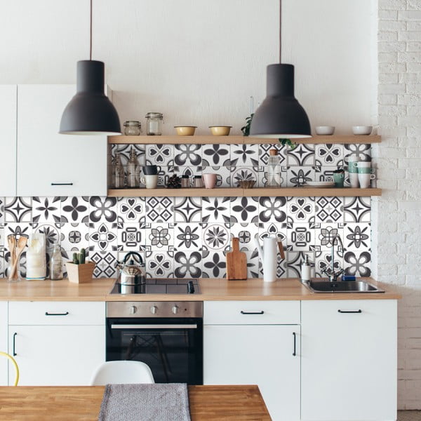 Komplet 24 stenskih nalepk Ambiance Wall Decal Cement Tiles Azulejos Erico, 10 x 10 cm