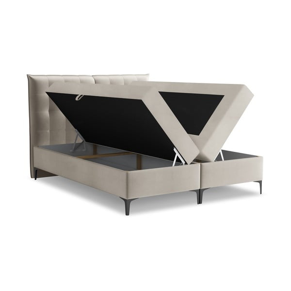 Sivorjava boxspring postelja s prostorom za shranjevanje 180x200 cm Mikana – Makamii-image-1