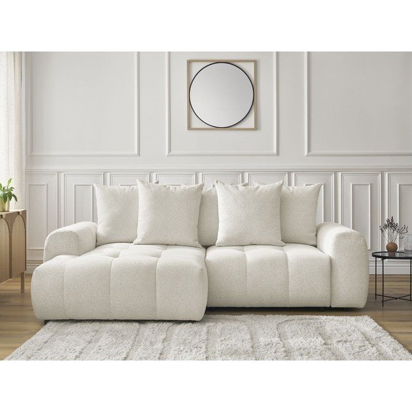 Bela raztegljiva kotna sedežna garnitura iz šenilje s prostorom za shranjevanje (levi kot/z ležalnikom) Roxelane – Bobochic Paris-image-1