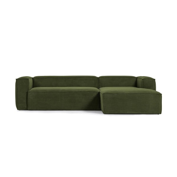 Zelena kotna sedežna garnitura iz rebrastega žameta (desni kot) Blok – Kave Home