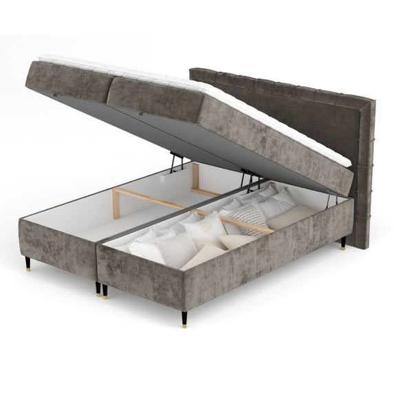 Temno siva boxspring postelja s prostorom za shranjevanje 160x200 cm Voyage – Maison de Rêve-image-2