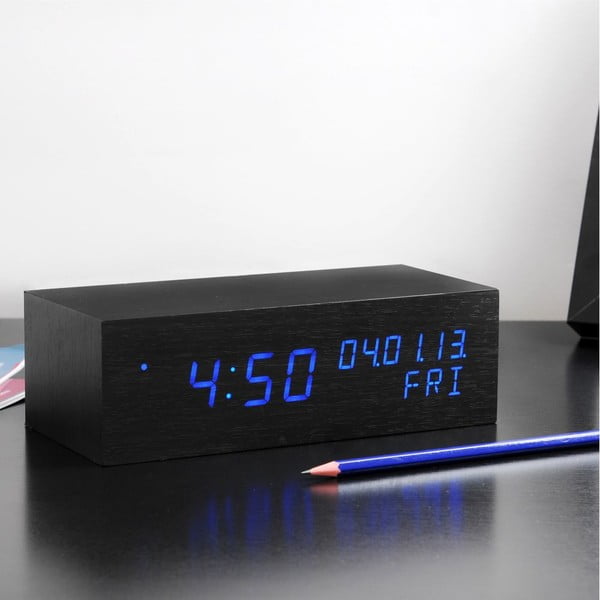 Modra LED budilka Square Click Clock, črna-image-1