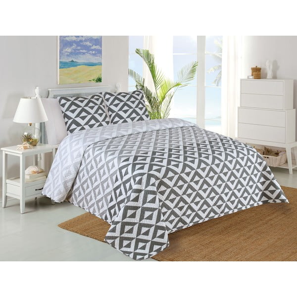 Bel/siv prešit komplet pregrinjala in prevleke za vzglavnik 220x240 cm Casilla – My House