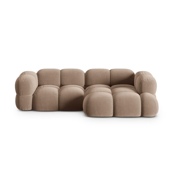 Rjava žametna kotna sedežna garnitura (desni kot/z ležalnikom) Loretto – Cosmopolitan Design