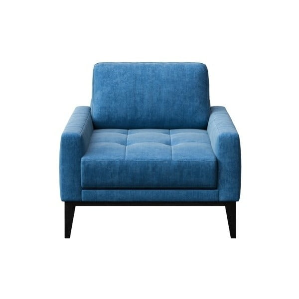 Modri fotelj z lesenimi nogami MESONICA Musso Tufted