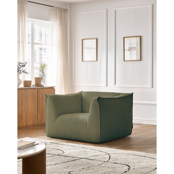 Zelen fotelj iz tkanine bouclé Giorgia – Bobochic Paris-image-1