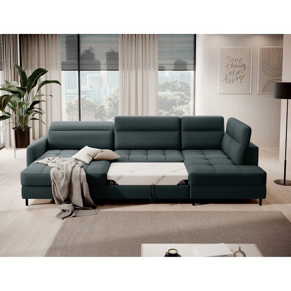 Zelena žametna raztegljiva/s prostorom za shranjevanje kotna sedežna garnitura (desni kot/v obliki črke "U") Berrto – ELTAP-image-4