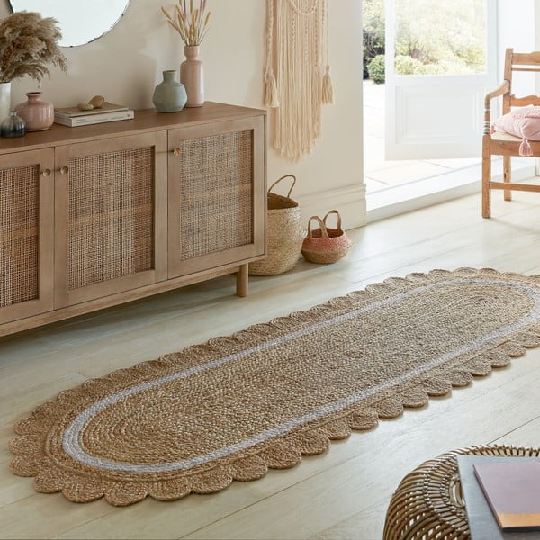 Ročno tkan tekač iz jute v naravni barvi/slonokoščen 80x230 cm Grace White – Flair Rugs-image-1
