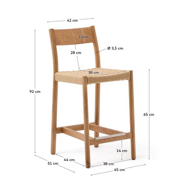 Barski stol iz masivnega hrasta v naravni barvi (višina sedeža 65 cm) Yalia – Kave Home-image-3