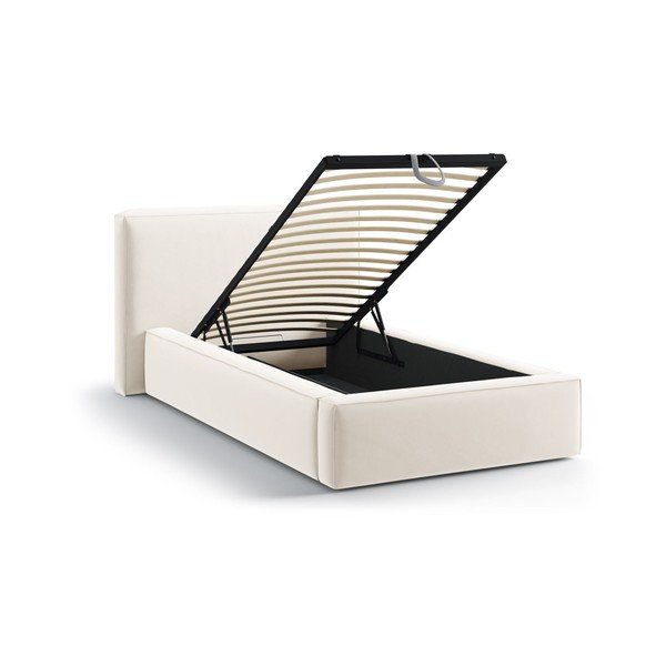 Kremno bela oblazinjena postelja s prostorom za shranjevanje in z letvenim dnom 90x200 cm Jodie – Micadoni -image-1