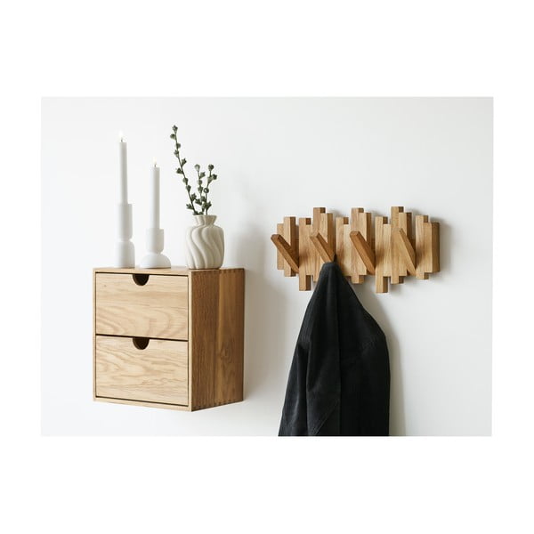 Stenski obešalnik iz masivnega hrasta v naravni barvi 3 cm Caltra – House Nordic-image-1