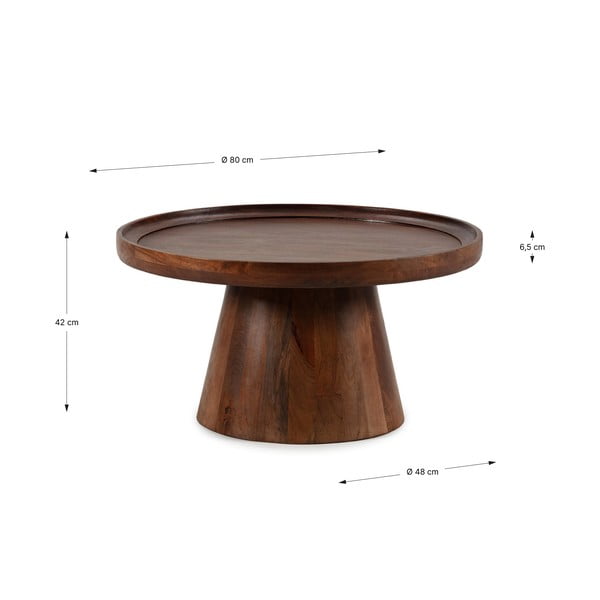 Temno rjava okrogla klubska mizica iz masivnega manga ø 80 cm Rose – MOME-image-4