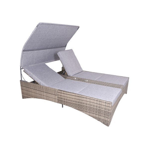 Siv vrtni dvojni ležalnik iz kovine in umetnega ratana Pescara – Garden Pleasure-image-1