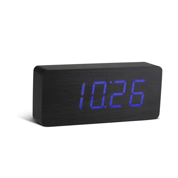 Črna budilka z modrim zaslonom LED Gingko Slab Click Clock