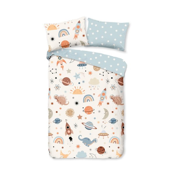 Modra/bež bombažna otroška posteljnina za otroško posteljico 100x135 cm Eclips – Good Morning