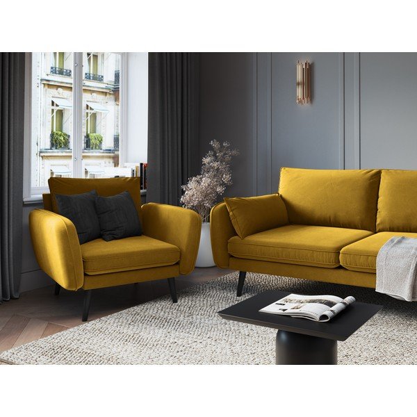 Rumen žametni fotelj s črnimi nogami Kooko Home Lento-image-4