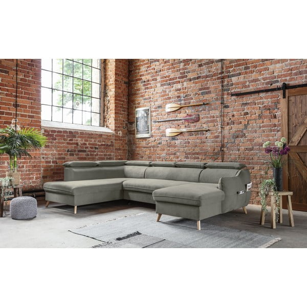 Svetlo siva žametna raztegljiva kotna sedežna garnitura (levi kot/v obliki črke "U") Sweet Harmony – Miuform-image-3