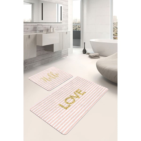 Rožnate žametne kopalniške preproge v kompletu 2 ks 60x100 cm Love – Mila Home-image-1