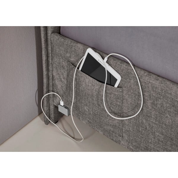 Siva oblazinjena otroška postelja s prostorom za shranjevanje z letvenim dnom 140x200 cm Fun – Meise Möbel-image-1