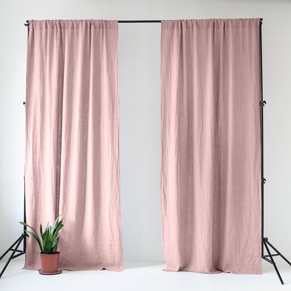 Svetlo rožnata lanena zavesa Linen Tales Night Time, 275 x 140 cm
