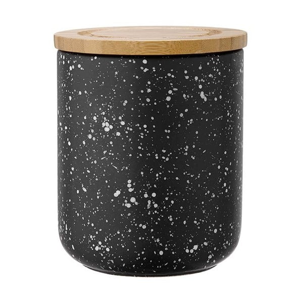Ladelle Speckle črna keramična posoda z bambusovim pokrovom, višina 13 cm