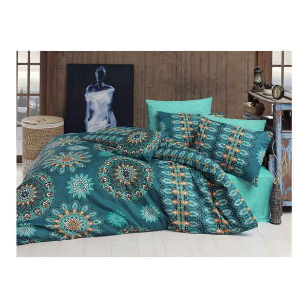Bombažno posteljno perilo z rjuho Hula Blue, 200 x 220 cm