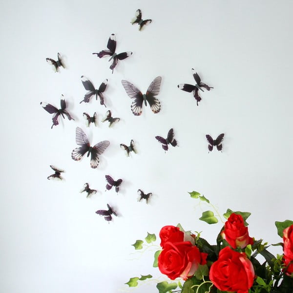 Komplet 18 črnih 3D nalepk Ambiance Butterflies Chic